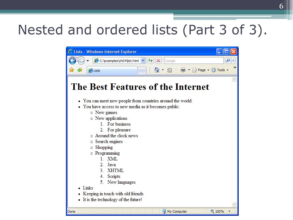 Nested and ordered lists (Part 3 of 3). 6