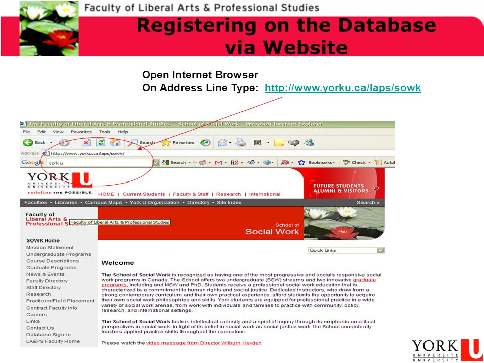 Open Internet Browser On Address Line Type:   Registering on the Database via Website