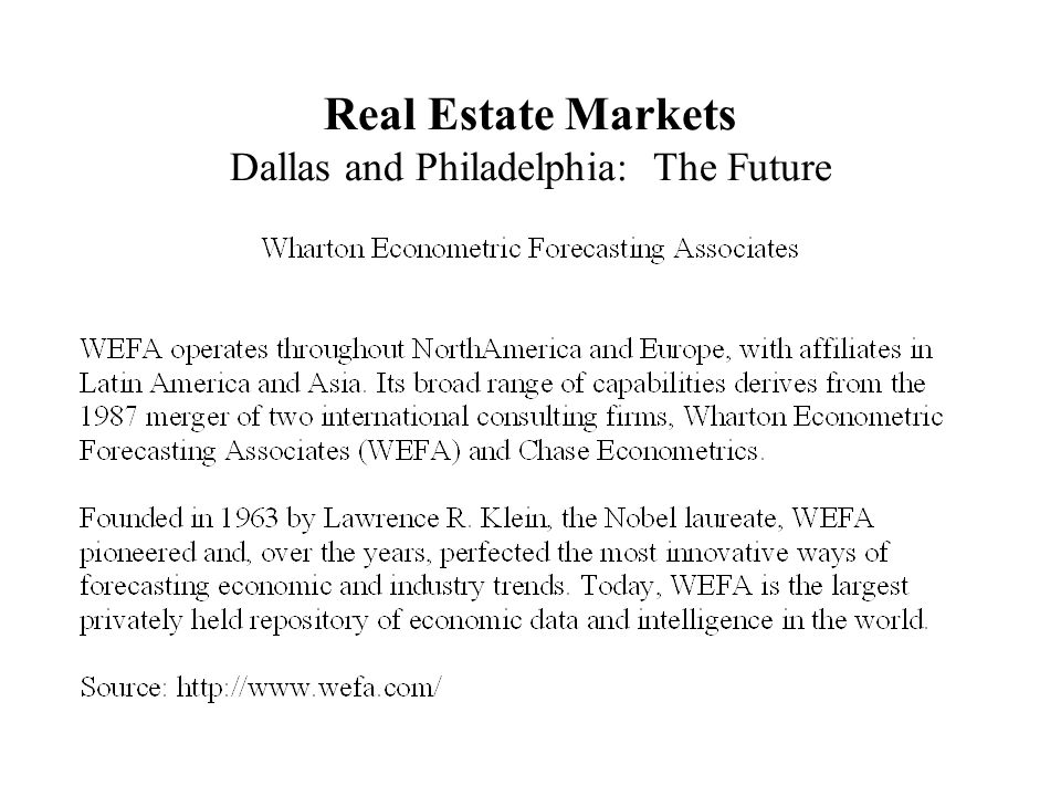 Real Estate Markets Dallas and Philadelphia: The Future