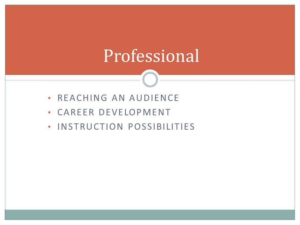 REACHING AN AUDIENCE CAREER DEVELOPMENT INSTRUCTION POSSIBILITIES Professional