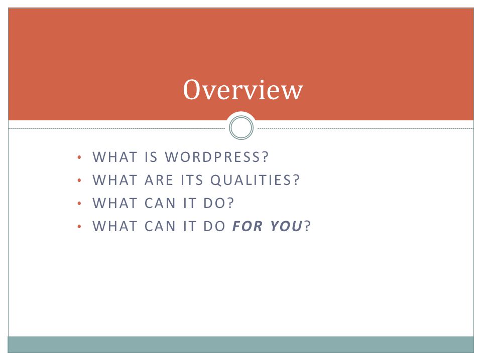 WHAT IS WORDPRESS WHAT ARE ITS QUALITIES WHAT CAN IT DO WHAT CAN IT DO FOR YOU Overview