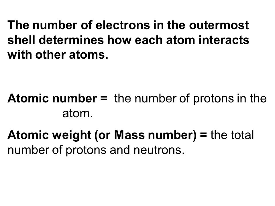 The number of electrons in the outermost shell determines how each atom interacts with other atoms.