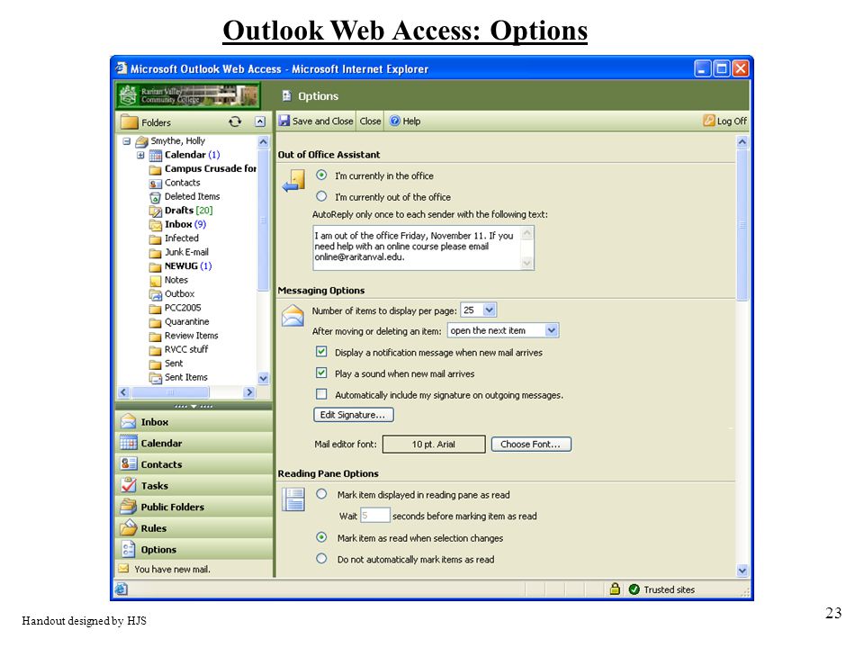 23 Outlook Web Access: Options Handout designed by HJS
