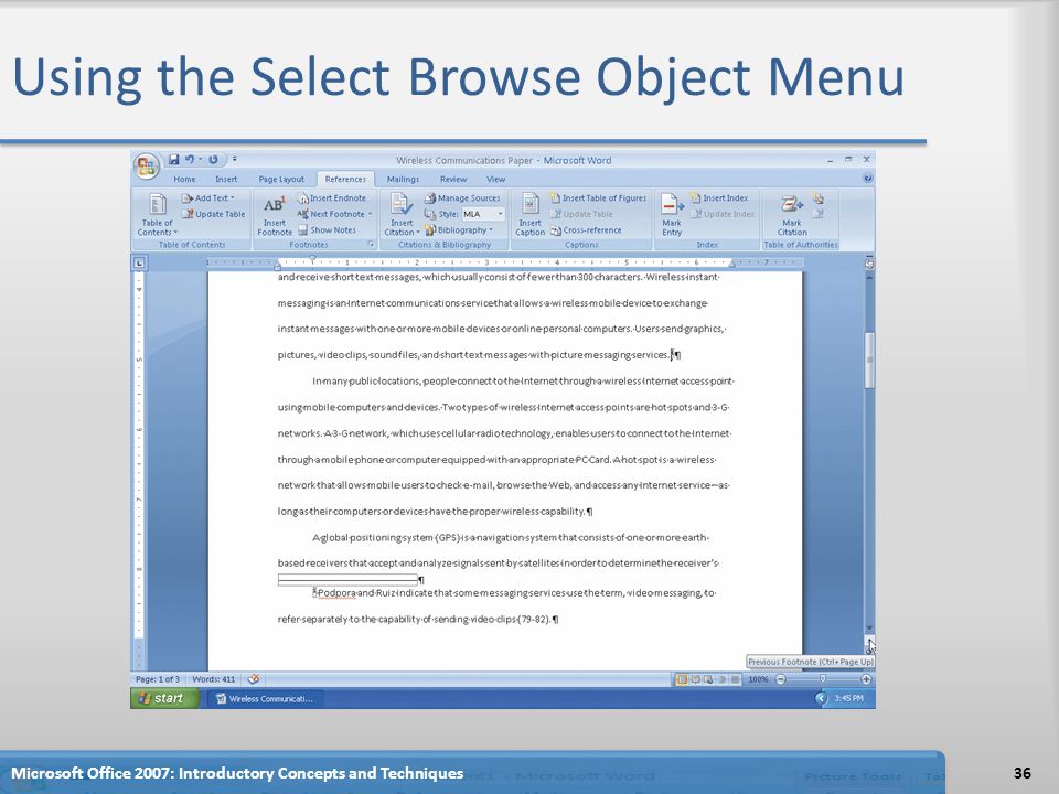 Using the Select Browse Object Menu 36Microsoft Office 2007: Introductory Concepts and Techniques
