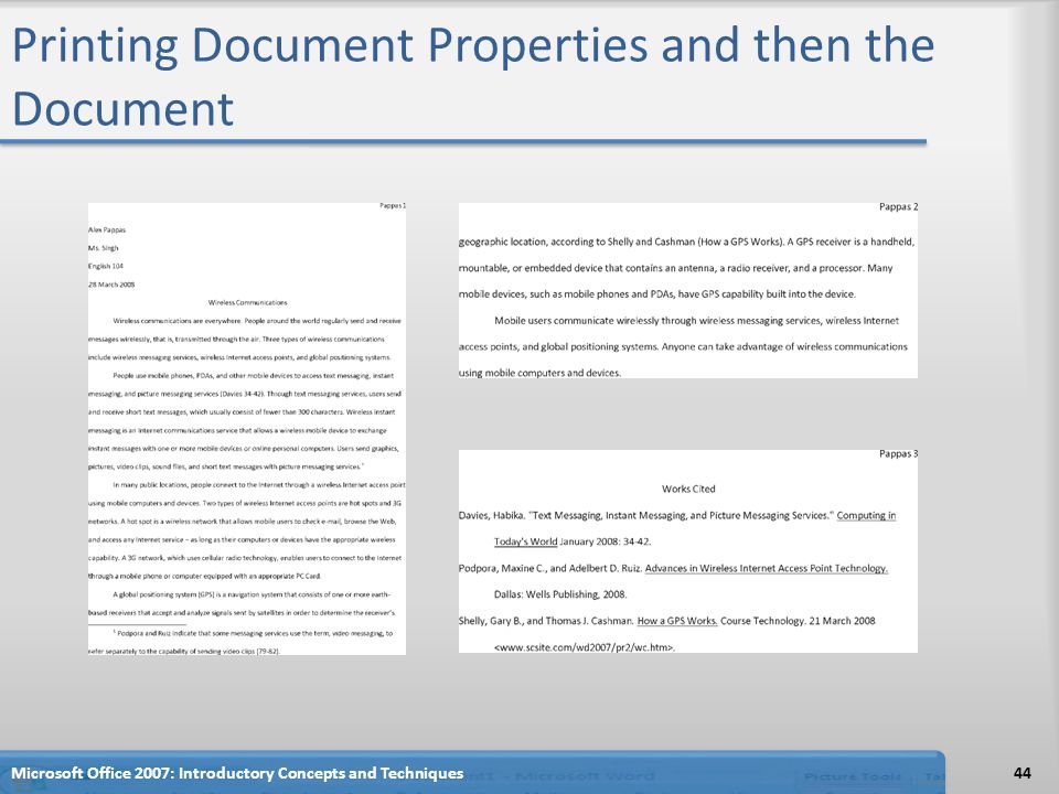 Printing Document Properties and then the Document 44Microsoft Office 2007: Introductory Concepts and Techniques