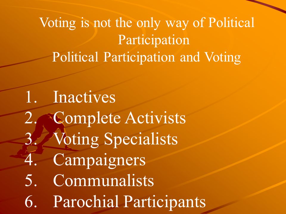 Voting is not the only way of Political Participation Political Participation and Voting 1.