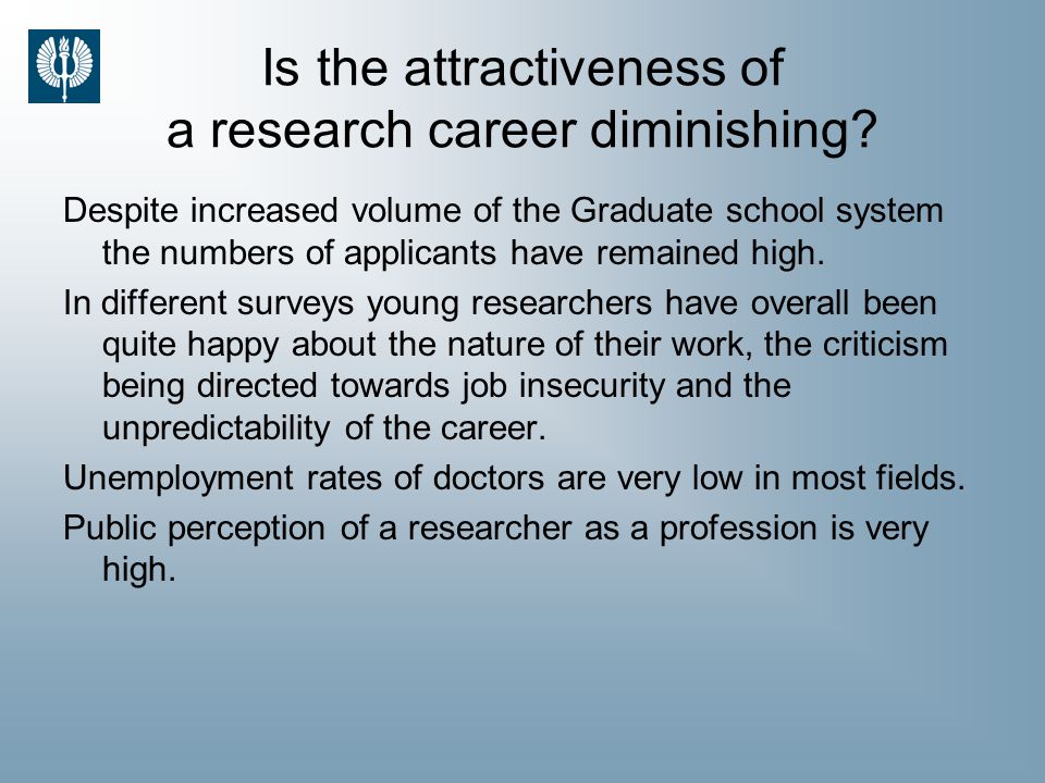 Is the attractiveness of a research career diminishing.