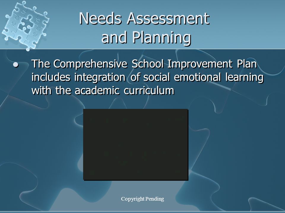 Copyright Pending Needs Assessment and Planning The Comprehensive School Improvement Plan includes integration of social emotional learning with the academic curriculum Respect Movie