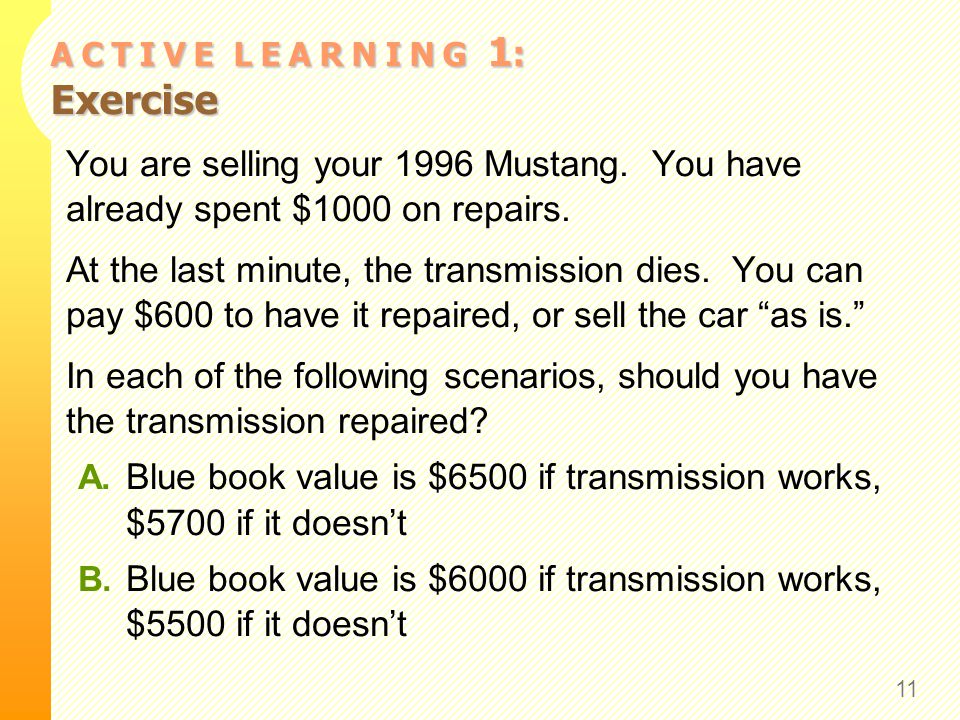 A C T I V E L E A R N I N G 1 : Exercise You are selling your 1996 Mustang.