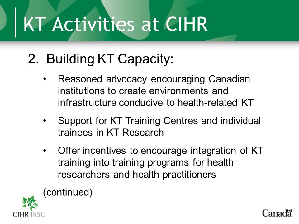 KT Activities at CIHR 2.