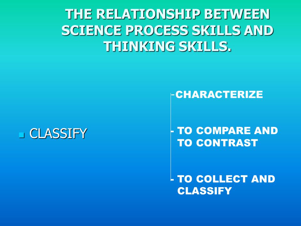 THE RELATIONSHIP BETWEEN SCIENCE PROCESS SKILLS AND THINKING SKILLS.