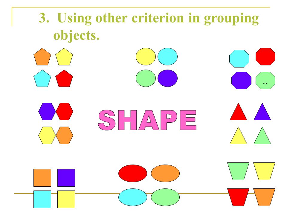 2. Grouping objects based on certain criterion...