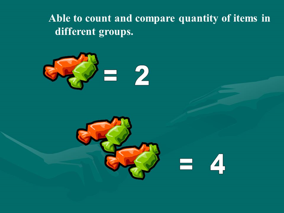1.Able to count and compare quantity of items in different groups.