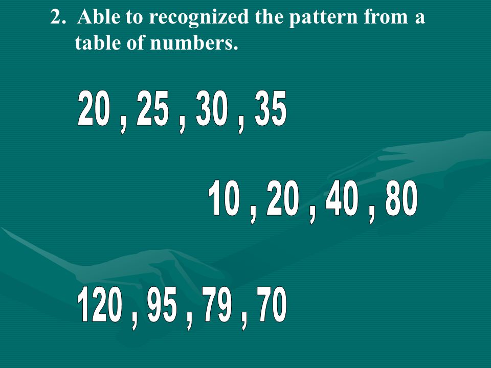 Able to recognized the pattern from a table of numbers.