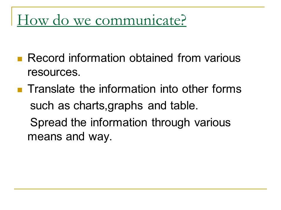 Why do we need to communicate To spread ideas or information. To share idea or information.