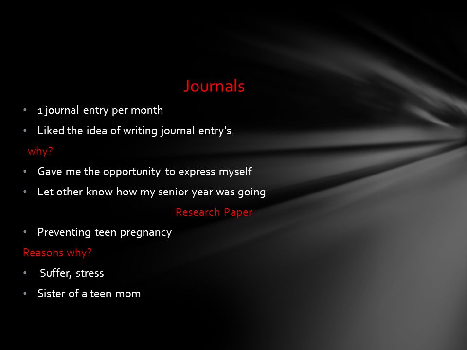 Journals 1 journal entry per month Liked the idea of writing journal entry s.