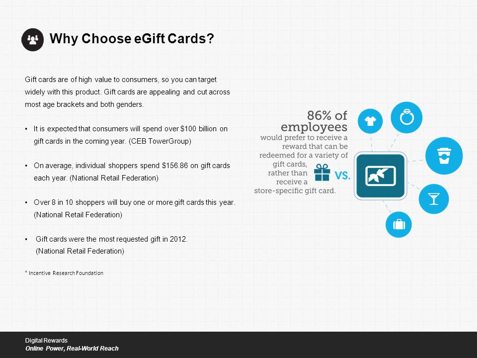 Gift cards are of high value to consumers, so you can target widely with this product.