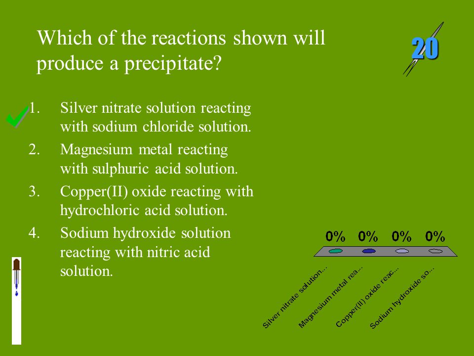Which of the reactions shown will produce a precipitate.