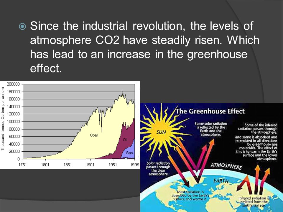  Since the industrial revolution, the levels of atmosphere CO2 have steadily risen.