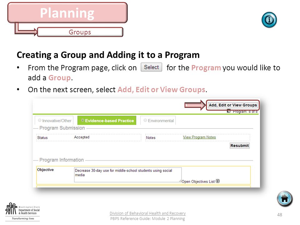 Planning Groups Creating a Group and Adding it to a Program From the Program page, click onfor the Program you would like to add a Group.