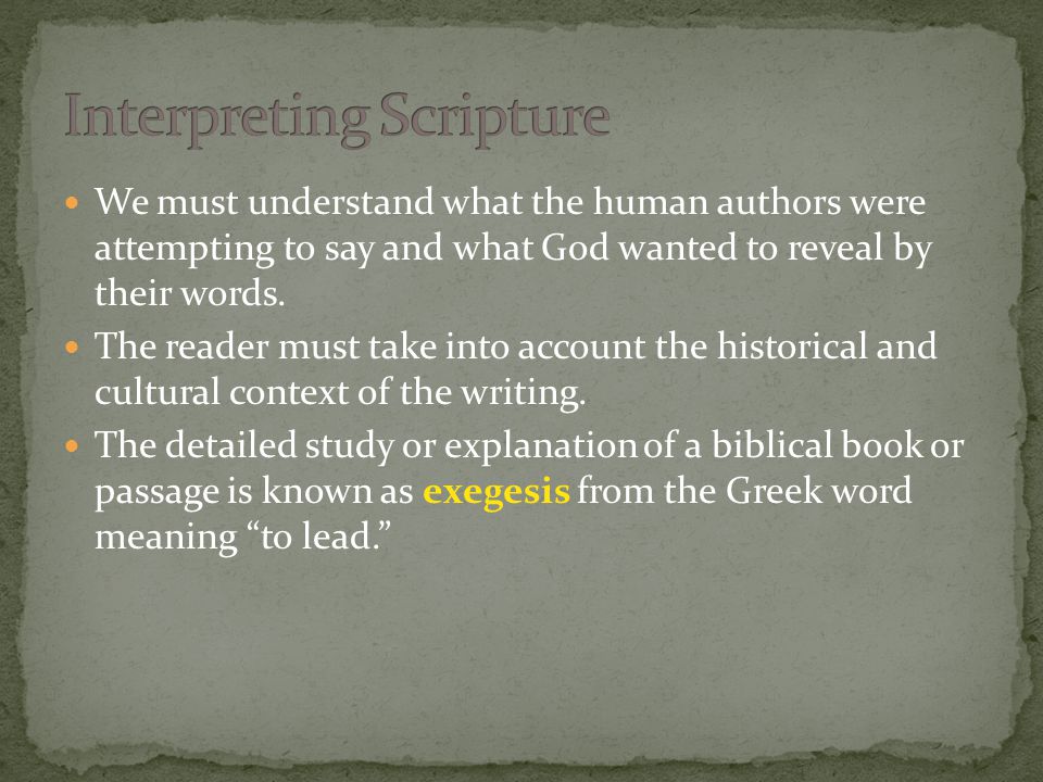 We must understand what the human authors were attempting to say and what God wanted to reveal by their words.
