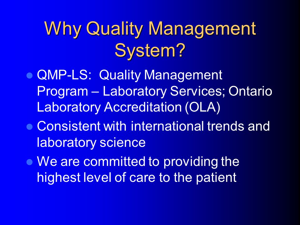 What is a Quality Management System ISO 9000 defines a QMS as: Management system to direct and control an organization with regard to quality