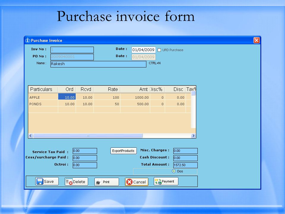 Purchase invoice form