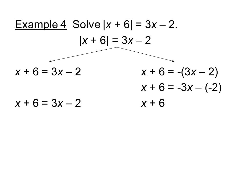 Example 4 Solve |x + 6| = 3x – 2.