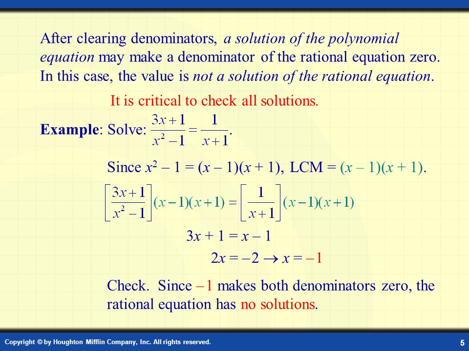 Solving Rational Equations Digital Lesson Copyright By Houghton 5 Copyright