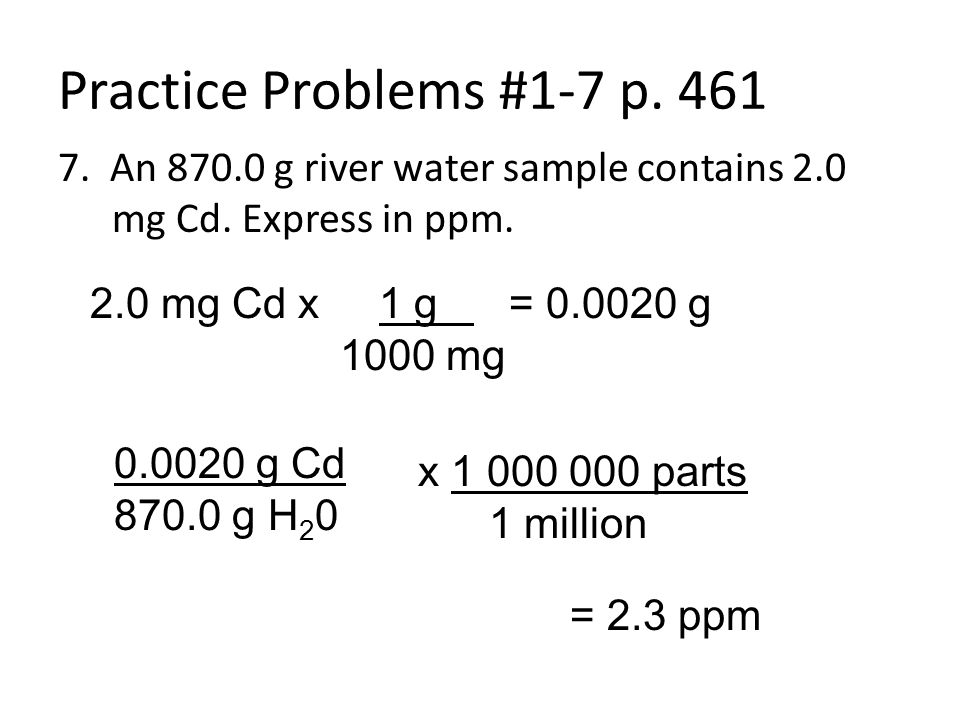 Worksheets Parts Per Million Problems Worksheet ch 13 solutions solution stable homogeneous mixture has the practice problems 1 7 p 461 an 870 0 g river water