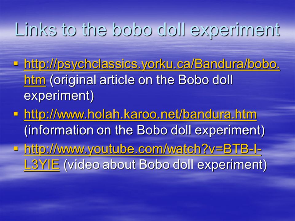 Links to the bobo doll experiment 