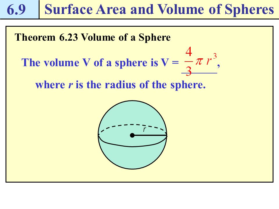 6.9 Surface Area and Volume of Spheres Checkpoint.