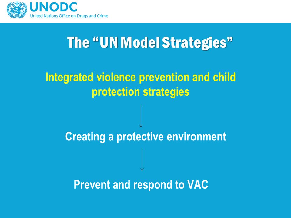 Integrated violence prevention and child protection strategies Creating a protective environment Prevent and respond to VAC The UN Model Strategies