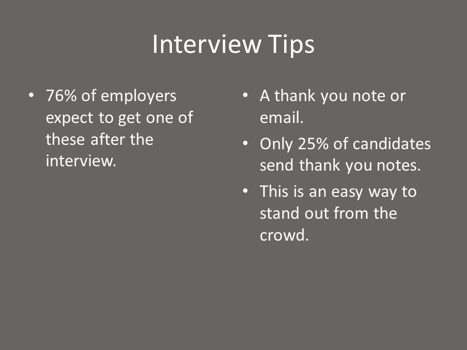 Interview Tips 76% of employers expect to get one of these after the interview.