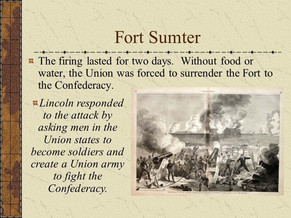Fort Sumter The firing lasted for two days.