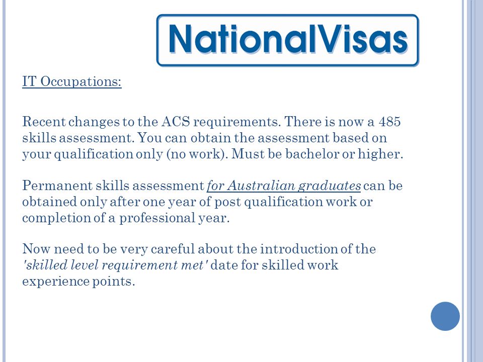 IT Occupations: Recent changes to the ACS requirements.
