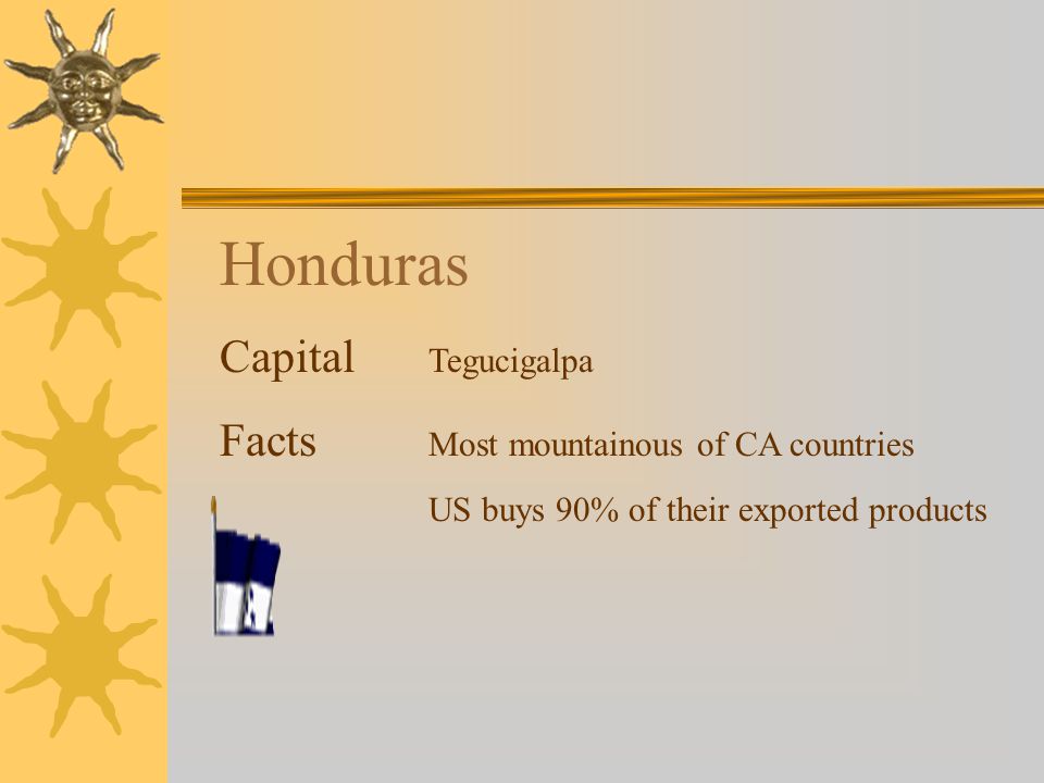 Honduras Capital Tegucigalpa Facts Most mountainous of CA countries US buys 90% of their exported products