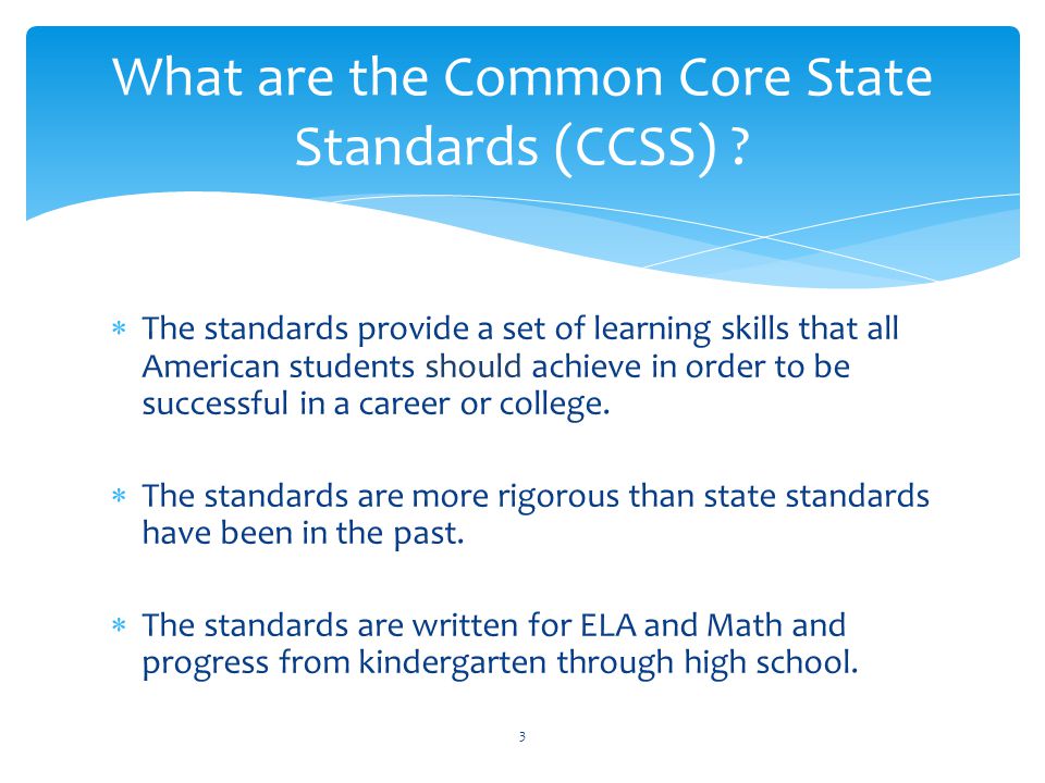  The standards provide a set of learning skills that all American students should achieve in order to be successful in a career or college.