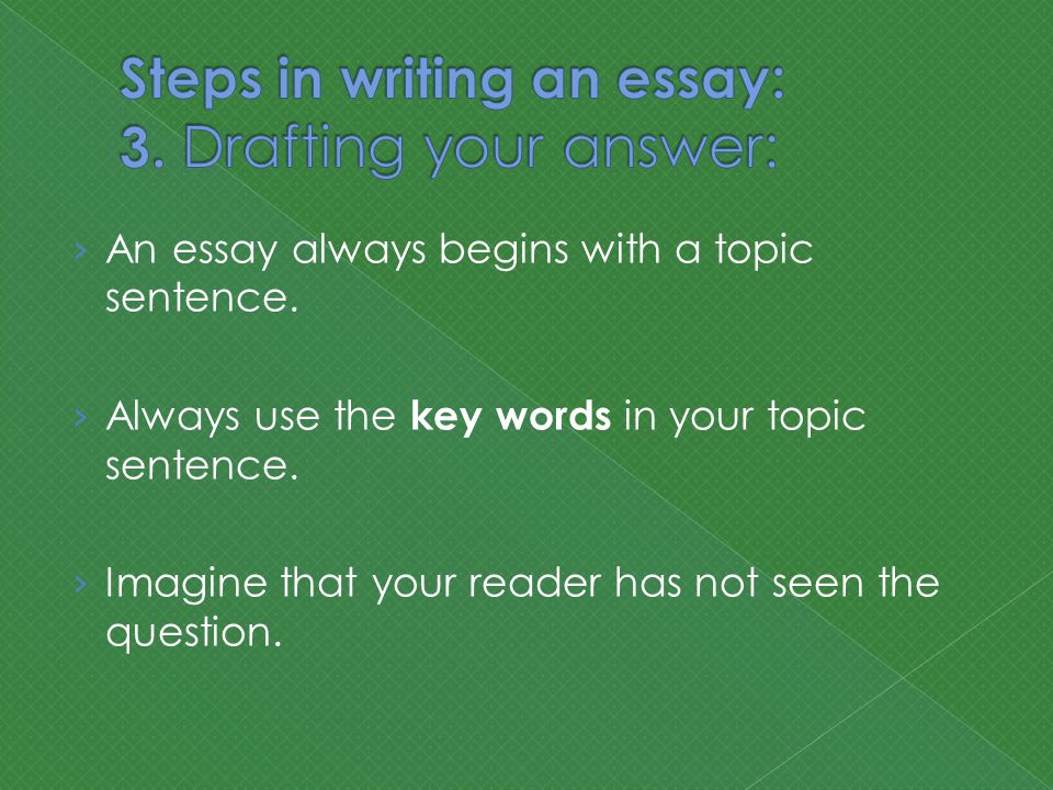 › An essay always begins with a topic sentence. › Always use the key words in your topic sentence.