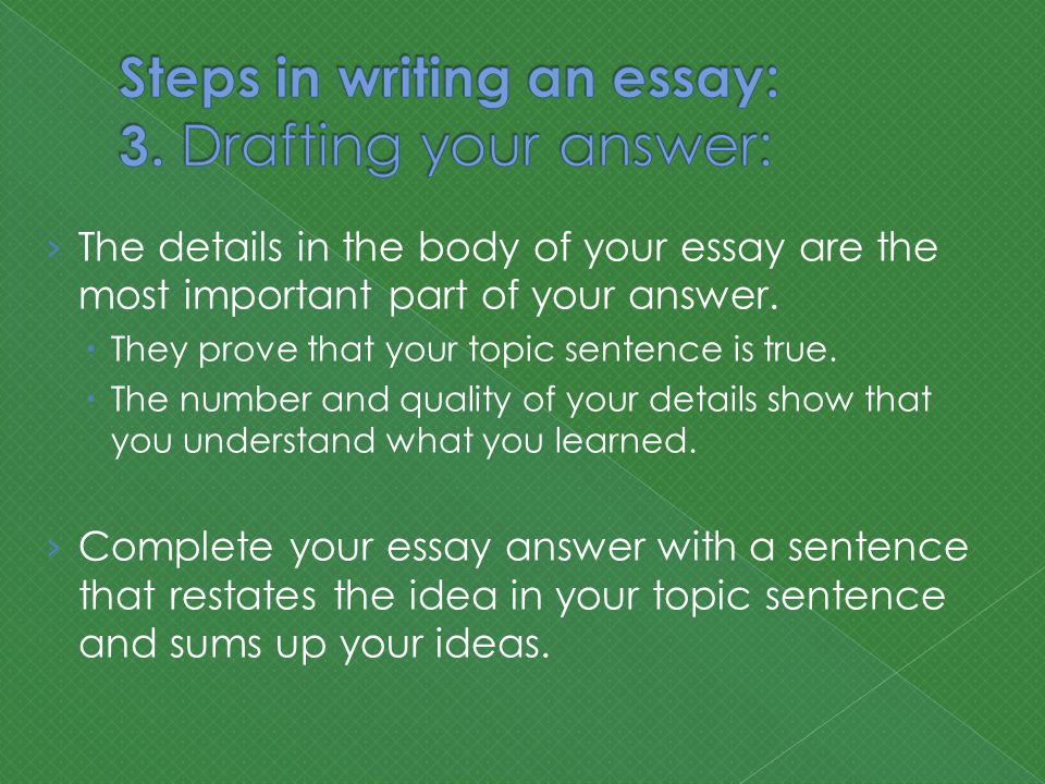 › The details in the body of your essay are the most important part of your answer.