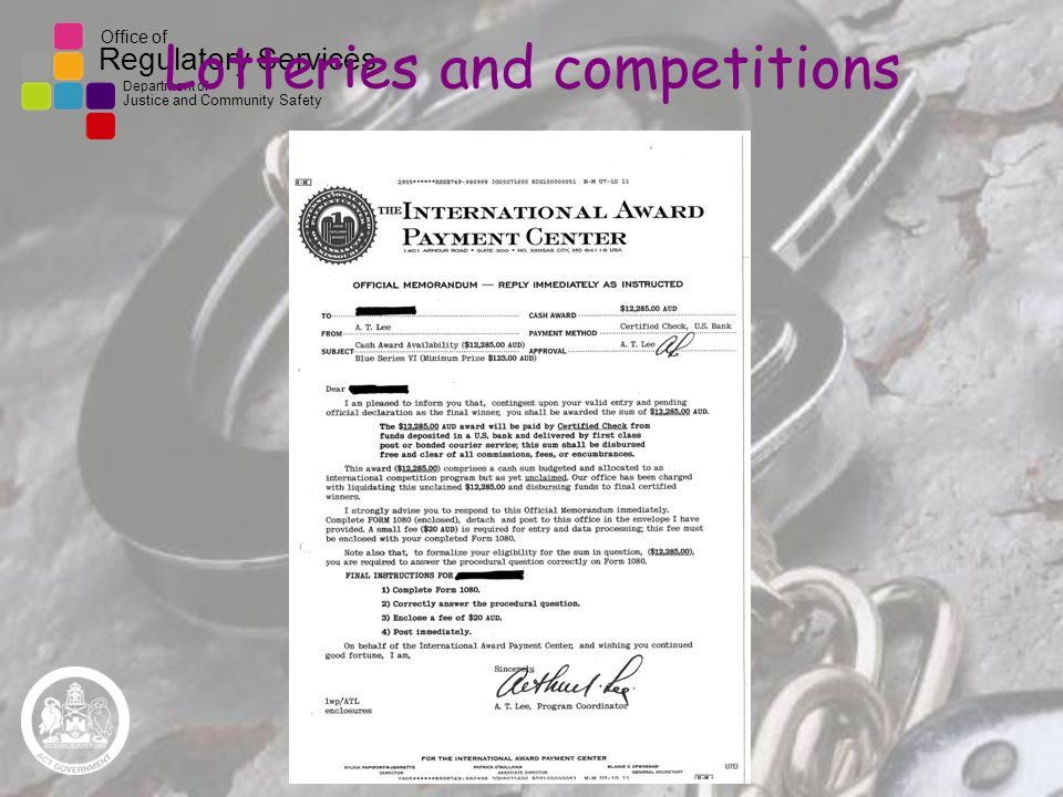 Office of Regulatory Services Department of Justice and Community Safety Lotteries and competitions