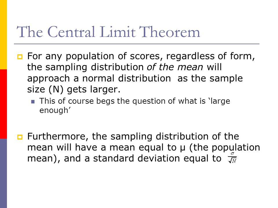 The Sampling Distribution Introduction To Hypothesis Testing And The Central Limit Theorem For Any Potion Of Scores Regardless Form
