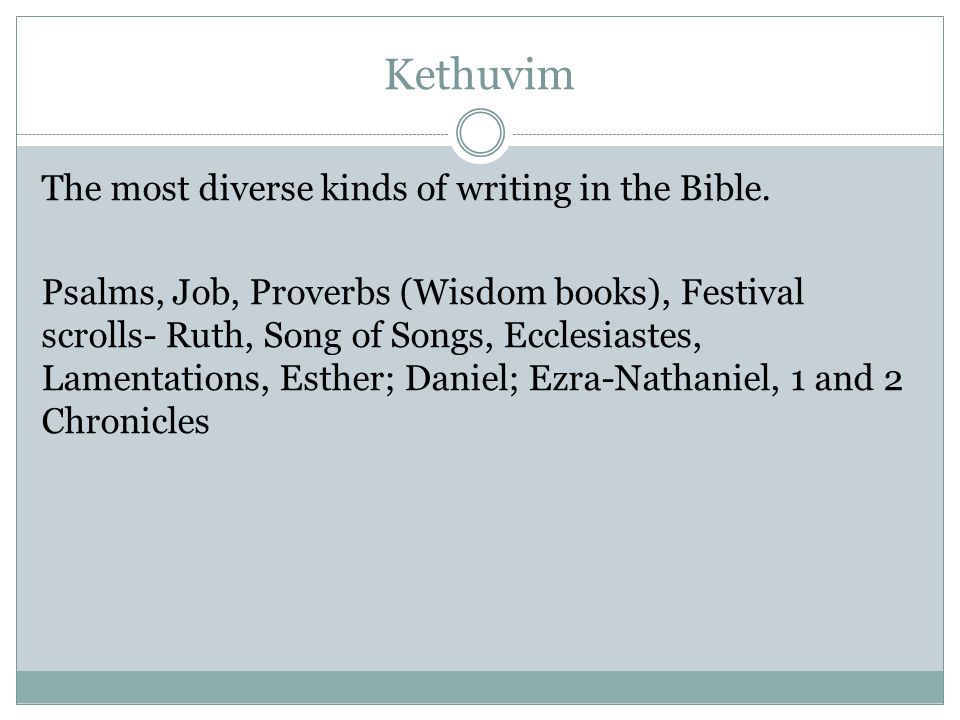 Kethuvim The most diverse kinds of writing in the Bible.