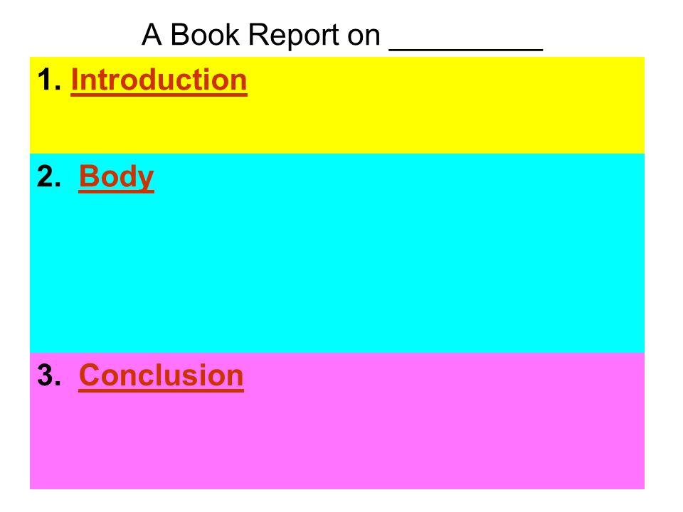 A Book Report on _________ 1.IntroductionIntroduction 2. BodyBody 3. ConclusionConclusion