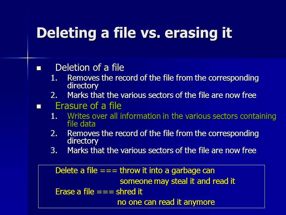 Deleting a file vs.