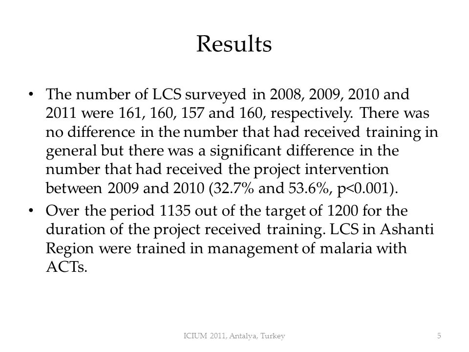 Results The number of LCS surveyed in 2008, 2009, 2010 and 2011 were 161, 160, 157 and 160, respectively.