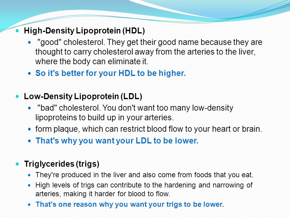 High-Density Lipoprotein (HDL) good cholesterol.