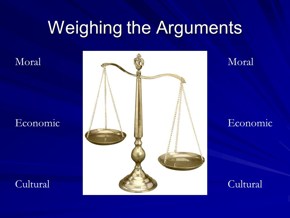 Weighing the Arguments Moral Economic Cultural Moral Economic Cultural
