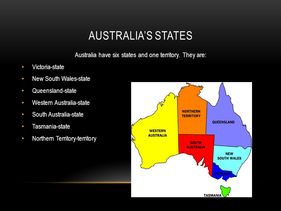 AUSTRALIA’S STATES Australia have six states and one territory.