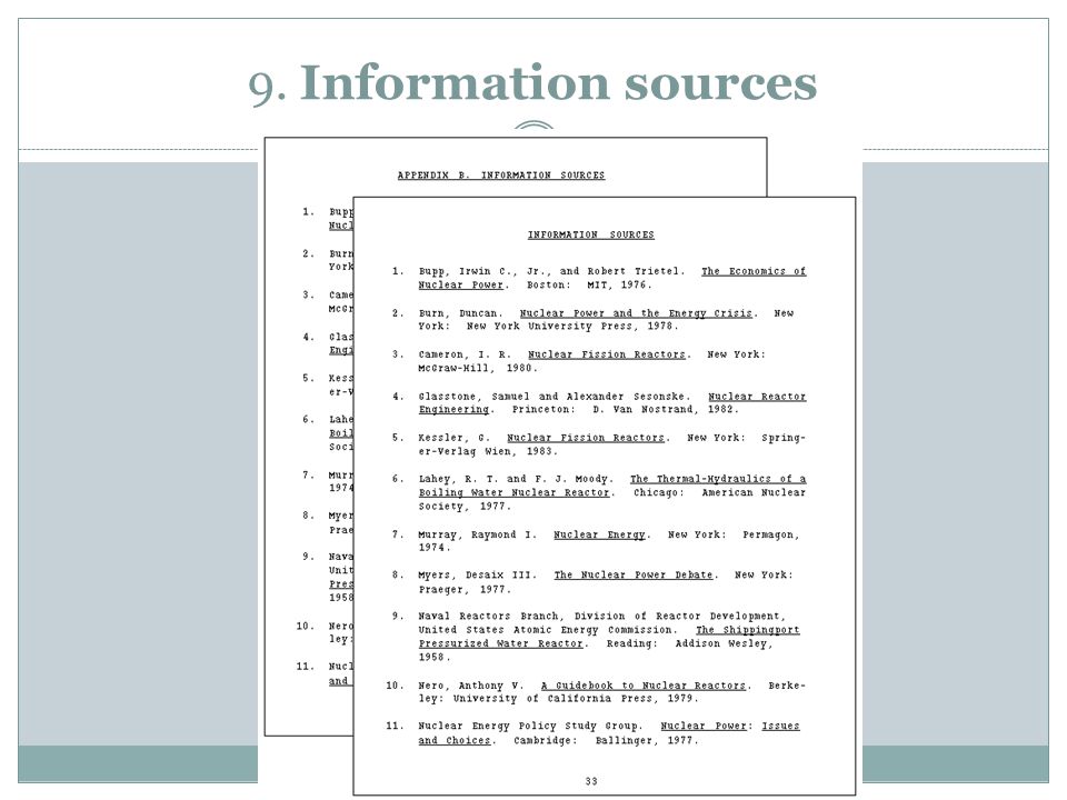 9. Information sources